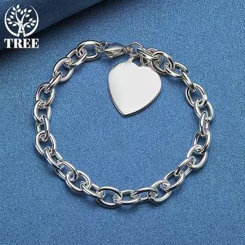 Браслет из стерлингового серебра 925 пробы в форме сердца Модные украшения 20cm