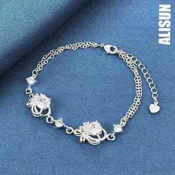 Браслет из стерлингового серебра 925 пробы в форме сердца с цирконием ААА, модные свадебные украшения 20CM