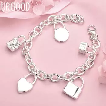 Браслет из стерлингового серебра 925 пробы в форме сердца/круглый/квадратный, модные свадебные украшения 20CM