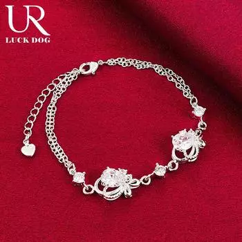 Браслет из стерлингового серебра 925 пробы в форме сердца с цирконием ААА, модные свадебные украшения 20CM