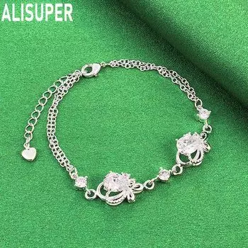 Браслет из стерлингового серебра 925 пробы в форме сердца с цирконием ААА, модные свадебные украшения 20CM