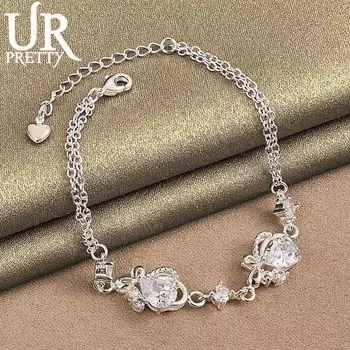 Браслет из стерлингового серебра 925 пробы в форме сердца с цирконием ААА, модные свадебные украшения 20CM