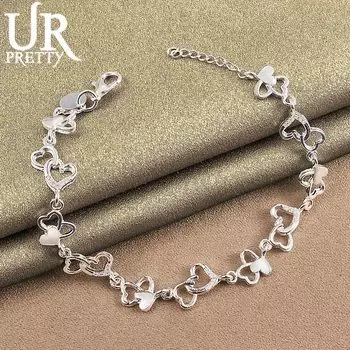 Браслет из стерлингового серебра 925 пробы в форме сердца с цирконием ААА, модные свадебные украшения 20CM