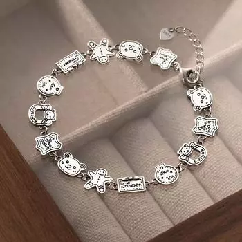 Браслет из стерлингового серебра 925 пробы в виде пряничного человечка, симпатичный плюшевый мишка из тайского серебра, женский аксессуар в стиле Niche Ins 925 Silver