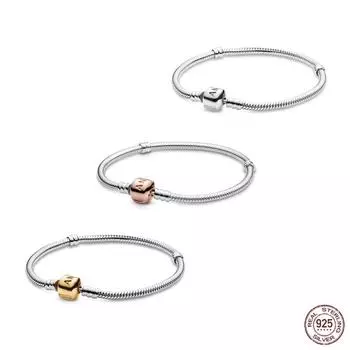 Браслет из стерлингового серебра 925 пробы, высококачественный браслет в форме сердца, цепочка в виде змеи, подходит для бусин-шармов, самостоятельная работа по изготовлению подарков 18cm красный