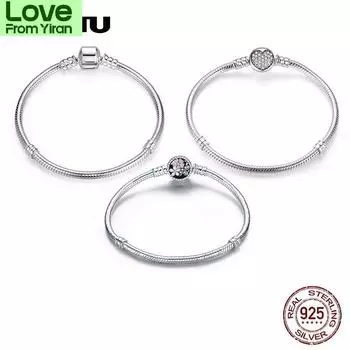 Браслет из стерлингового серебра 925 пробы – застежка-кнопка, кубический цирконий, браслет-цепочка, подвеска, размеры 17–21 21cm