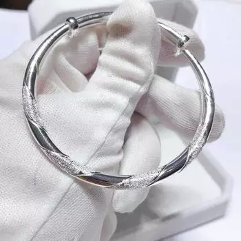 Браслет из стерлингового серебра 999,9 пробы с чередующимся песком и жареным тестом, пуш-пульный браслет, однотонный браслет с круглым стержнем, подарок на день Святого Валентина Adjustable size