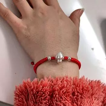 Браслет из стерлингового серебра 999 пробы Год Змеи по Зодиаку на красном шнурке, для девочки, на ногу, серебряная змея, животное года, счастливая бусина, ремешок для ношения, детский подарок Default