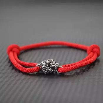 Браслет из стерлингового серебра и титановой стали в виде льва для мужчин, красная веревка, для женщин, плетеные веревки для рук, пара, украшения на удачу чёрный