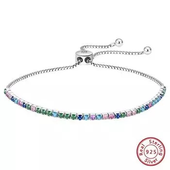 Браслет из стерлингового серебра S925, цветная теннисная цепочка 925