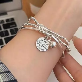 Браслет из стерлингового серебра S925 для женщин Ins Style Light Luxury Minority Exquisite Three-Slayer Multi-Circle English Bracelet Girlfriends Bracelet серебряный