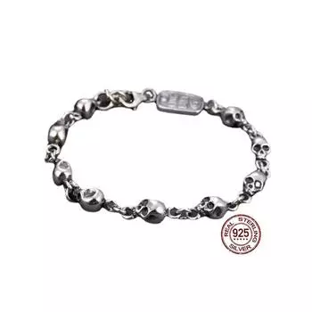 Браслет из стерлингового серебра S925, индивидуальный тренд, браслет с черепом, нейтральная ниша, хип-хоп, панк, ручные украшения, бутик ювелирных изделий 18CM