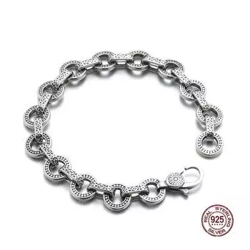 Браслет из стерлингового серебра S925, кольцо с пряжкой, тайский серебряный браслет в стиле ретро, модный индивидуальный светильник для пары, роскошная серебряная цепочка, подарок 18CM