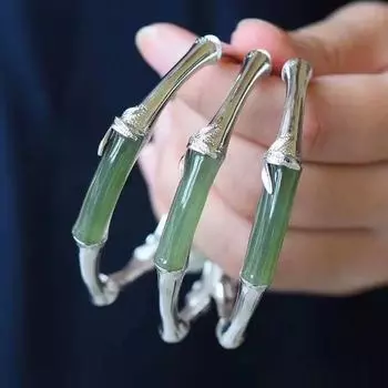 Браслет из стерлингового серебра S925, натуральный нефритовый фестиваль Хэтян, бамбуковый браслет в высоком этническом стиле, браслет с регулируемым открытием