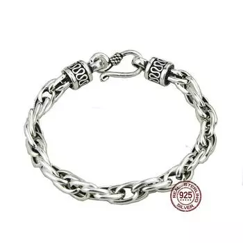 Браслет из стерлингового серебра S925 по-прежнему прост в стиле ретро, хип-хоп, нишевый дизайн, нейтральные европейские и американские ручные украшения 17CM