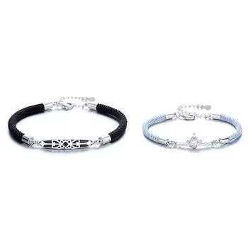 Браслет из стерлингового серебра S925 Принцесса и рыцарь Девушка Любовная пара на расстоянии Японский и корейский минималистичный и уникальный дизайн Пара браслетов Adjustable size