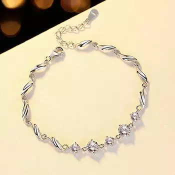 Браслет из стерлингового серебра S925, японская и корейская версия горячего и изящного женского браслета с пятью бриллиантами Adjustable size