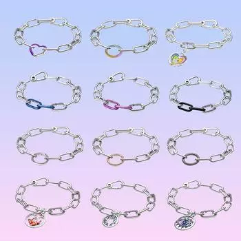 Браслет из стерлингового серебра S925 серии ME, стильный блестящий фиолетовый браслет в форме сердца со средним звеном для женщин, подарок 17cm