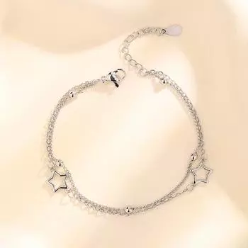Браслет из стерлингового серебра S925 в форме звезды для женщин, модный не выцветающий браслет в холодном стиле в корейском стиле, двухслойный браслет с полой звездой silver