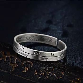 Браслет из стерлингового серебра S999 для мужчин и женщин, романтическая римская цифра в воскресенье, корейский глянцевый серебряный браслет в тысячу футов в подарок парню Adjustable size