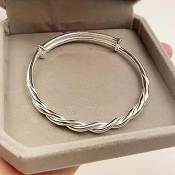 Браслет из стерлингового серебра S999 Mobius с завитками из жареного теста, браслет с гладким лицом, персонализированный однотонный браслет из стерлингового серебра, подарок для девочек Adjustable size серебряный
