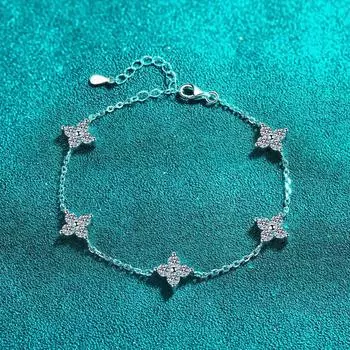 Браслет из стерлингового серебра с покрытием PT950, золотой браслет из муассанита, звезда, корейская версия, модный браслет в холодном стиле с шестиконечной звездой Adjustable size