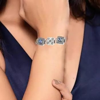 Браслет из стерлингового танзанита, драгоценный камень, синий, ручная работа, ювелирные изделия, натуральный