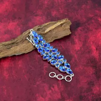 Браслет из танзанита, ювелирные изделия из цельного серебра 925 пробы с драгоценными камнями, браслет ручной работы на День матери Adjustable With 8 Inches синий