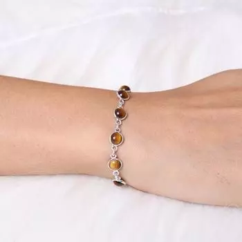 Браслет из тигрового глаза / Браслет из цельного серебра 925 пробы / Браслет с драгоценными камнями / Круглый браслет / Регулируемые украшения / Подарок на День матери 6-9Inch жёлтый