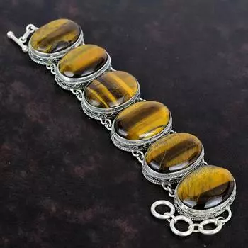 Браслет из тигрового глаза, винтажный браслет ручной работы, ювелирные изделия из натурального драгоценного камня, браслет из стерлингового серебра 925 пробы, регулируемый браслет-цепочка, подарки для него