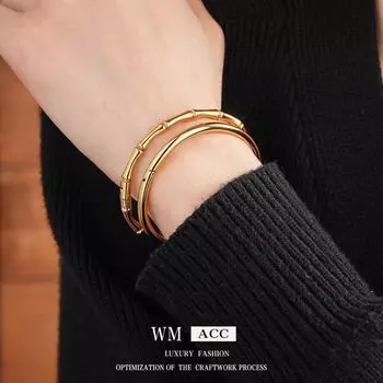 Браслет из титана и нержавеющей стали с бамбуковым кольцом — модное, универсальное, легкое роскошное украшение. bamboo золотой