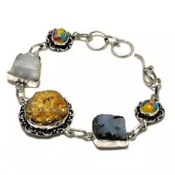 Браслет из титана с грубым лунным камнем 925 пробы, посеребренный, 6–8 дюймов