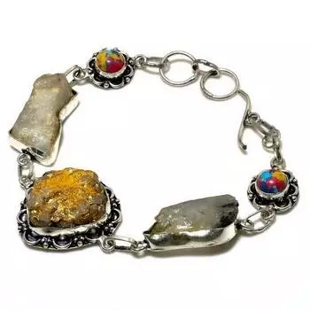 Браслет из титана с мозаичной яшмой 925 пробы, посеребренный браслет 6–8 дюймов