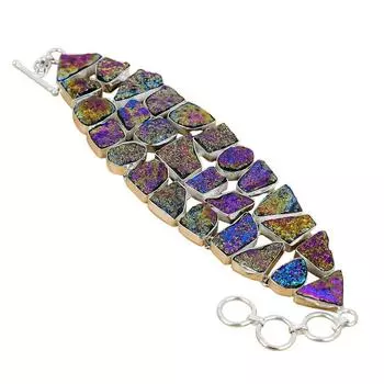 Браслет из титанового друзы из стерлингового серебра 925 пробы с драгоценными камнями Браслет из штампованного драгоценного камня друзы 925 пробы 7 синий