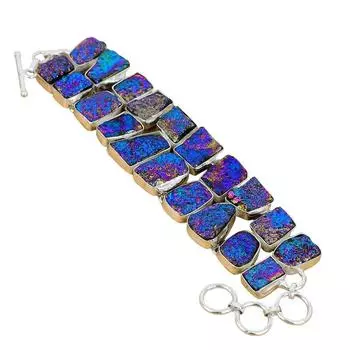 Браслет из титанового друзы с драгоценными камнями ручной работы из стерлингового серебра 925 пробы, ювелирные изделия, браслет из штампованных драгоценных камней ручной работы 925 пробы 7 синий