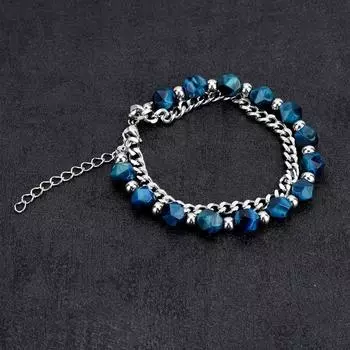 Браслет из титановой стали, двухцветный браслет с нефритовыми угловыми бусинами, двухслойный, легкий, изысканный, высокого класса, для пар, для мужчин и женщин