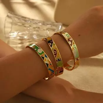 Браслет из титановой стали с эмалью для девочек старшего возраста, браслет из 18-каратного золота из нержавеющей стали, браслет ins