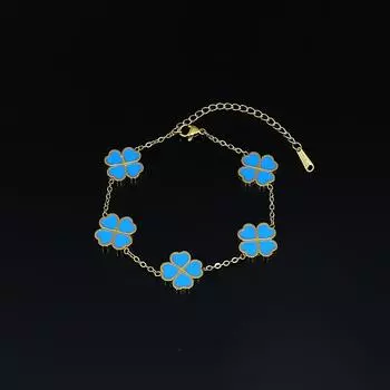 Браслет из титановой стали с четырьмя листочками клевера и пятью цветками, простой женский браслет из нержавеющей стали с эпоксидной смолой, однослойное украшение на руку девушки