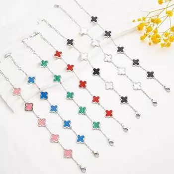 Браслет из титановой стали с четырьмя листьями травы 20CM чёрный