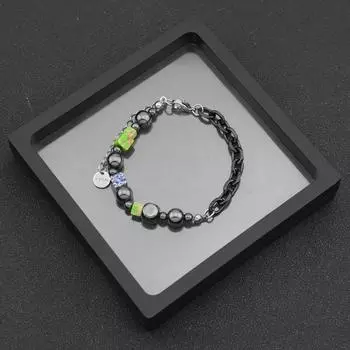 Браслет из титановой стали с цветной квадратной строчкой и круглыми бусинами для мужчин и женщин Ins Light Luxury Niche Design High-end Retro Trend Brand Cuban Chain