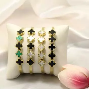 Браслет из титановой стали, золотой браслет с четырьмя листочками клевера, высококачественный браслет