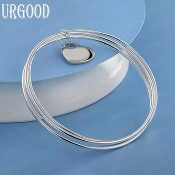 Браслет из трех колец из стерлингового серебра 925 пробы с сердцем, модные свадебные украшения 77MM