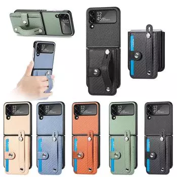 Браслет из углеродного волокна, кожаный чехол для Samsung Galaxy Z Flip 4 3 Flip4 Flip3 5G, кошелек, держатель для карт, чехол-подставка для телефона Galaxy Z Flip4 чёрный