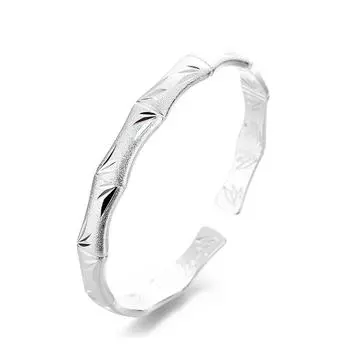 Браслет из восходящего бамбука для мира Древний метод Матовый посеребренный браслет Этнический стиль Серебряный браслет S925 Свадебный браслет