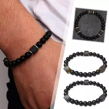 Браслет из вулканического камня «Блок» для мужчин, черный, классический, из лабрадорита, ювелирные изделия из обсидиана, день рождения, Wom H5G7 A-1pcs