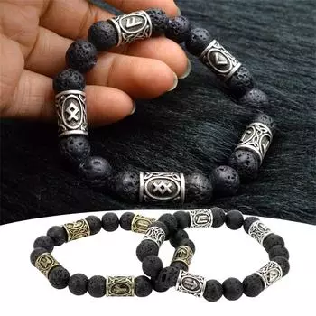 Браслет из вулканического камня, браслет из рунического камня, ювелирные изделия One Size золотой