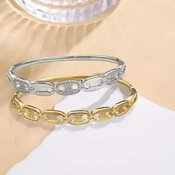 Браслет из высококачественного медного сплава с инкрустацией цирконием 2024 года — модный роскошный аксессуар для девочек 24K белого золота