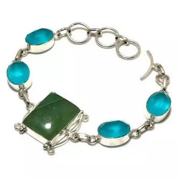 Браслет из зеленого апатита, синего халцедона 925 пробы с посеребренным покрытием, 6–8 дюймов