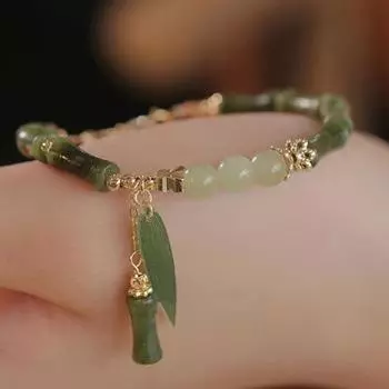 Браслет из зеленого бамбука в китайском стиле с подвеской в виде листа, имитация браслета для женщин зелёный