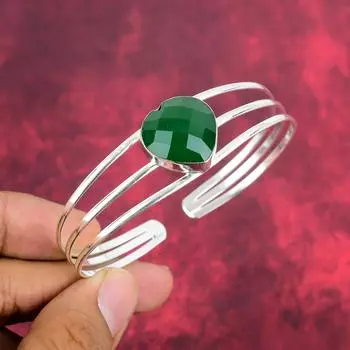 Браслет из зеленого оникса, браслет из стерлингового серебра 925 пробы, красивый подарок из драгоценного камня оникса на любой случай Adjustable зелёный